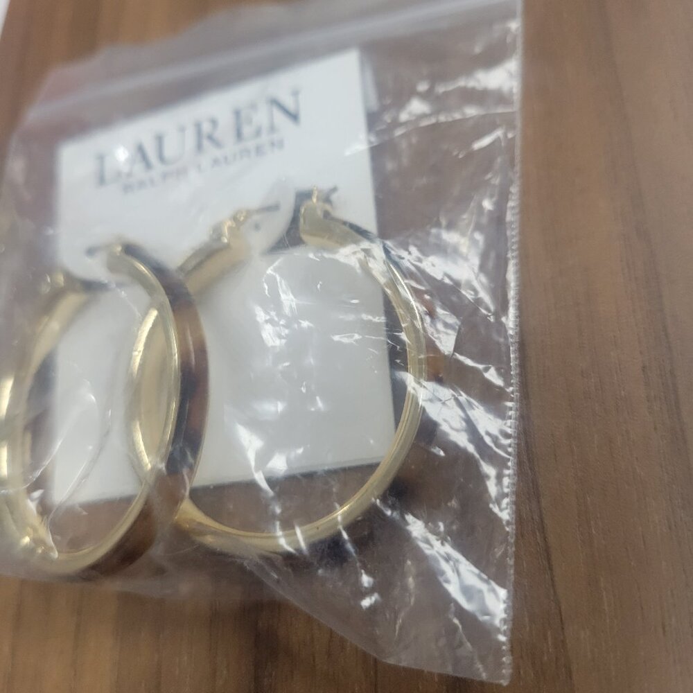Ralph lauren Hoop earings   herringbone inlay  brand new in package
